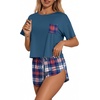 image:imageEkouaer Womens Pajama Sets Sexy Lounge Sets Side Split Short Pj SetsBlue Plaid