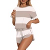 image:imageEkouaer Womens Pajama Sets Sexy Lounge Sets Side Split Short Pj SetsKhaki Stripes