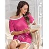 image:imageEkouaer Womens Ribbed Knit Pajama Set Short Sleeve Top Shorts PJsRose Red