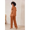 image:imageEkouaer Womens Satin Silky Pajama Set 2 Piece V Neck Silk Pjs with PocketCaramel Brown
