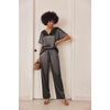 image:imageEkouaer Womens Satin Silky Pajama Set 2 Piece V Neck Silk Pjs with PocketDark Grey