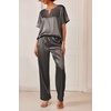image:imageEkouaer Womens Satin Silky Pajama Set 2 Piece V Neck Silk Pjs with PocketDark Grey