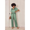 image:imageEkouaer Womens Satin Silky Pajama Set 2 Piece V Neck Silk Pjs with PocketIce Green