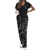 image:imageEkouaer Pajama Sets for Women 2 Piece Short Sleeve Pj V Neck Chest PocketBlack White Floral