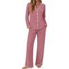 image:imageEkouaer Pajamas for Women Set Long Sleeve Lounge Set Soft Button Down PjsPurple Red