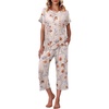 image:imageEkouaer Womens Capri Pajama Sets Print Short Sleeve Sleepwear Top and PantsBeige Flowers