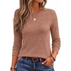 image:imageEkouaer Womens Long Sleeve Shirts Casual Crewneck Tops Fall ClothesBurnt Orange