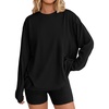 image:imageEkouaer Womens Oversized Long Sleeve Cotton Shirts Crew Neck Fall TopsBlack