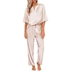 image:imageEkouaer Womens Satin Silky Pajama Set 2 Piece V Neck Silk Pjs with PocketChampagne
