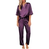 image:imageEkouaer Womens Satin Silky Pajama Set 2 Piece V Neck Silk Pjs with PocketDeep Purple