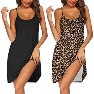 image:imageEkouaer 2 Pack Nightgown for Womens Sleeveless Sleepwear Sleep Tank Chemise2 Pack Black  Leaopard