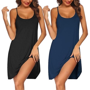 image:imageEkouaer 2 Pack Nightgown for Womens Sleeveless Sleepwear Sleep Tank Chemise2 Pack Black  Navy Blue