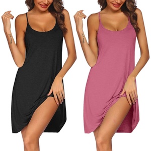 image:imageEkouaer 2 Pack Nightgown for Womens Sleeveless Sleepwear Sleep Tank Chemise2 Pack Black  Peach Red