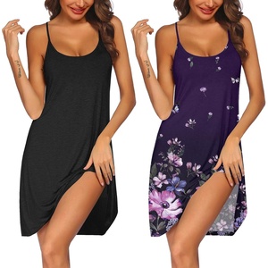 image:imageEkouaer 2 Pack Nightgown for Womens Sleeveless Sleepwear Sleep Tank Chemise2 Pack Black  Purple Floral