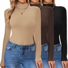 image:imageTurtleneck Tops for Women Long Sleeve Mock Neck Shirts Undershirts 3 PackKhakiBrownBlack
