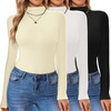 image:imageTurtleneck Tops for Women Long Sleeve Mock Neck Shirts Undershirts 3 PackLight KhakiWhiteBlack