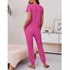 image:imageEkouaer 2 pack Pajama Sets for Womens Jogger Pants Pjs Short Sleeves Lounge Set Soft Sleepwear with PocketsBlack and Hot Pink