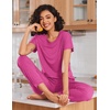 image:imageEkouaer 2 pack Pajama Sets for Womens Jogger Pants Pjs Short Sleeves Lounge Set Soft Sleepwear with PocketsBlack and Hot Pink