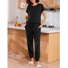 image:imageEkouaer 2 pack Pajama Sets for Womens Jogger Pants Pjs Short Sleeves Lounge Set Soft Sleepwear with PocketsBlack and Hot Pink