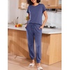 image:imageEkouaer 2 pack Pajama Sets for Womens Jogger Pants Pjs Short Sleeves Lounge Set Soft Sleepwear with PocketsNavy Blue and Teal