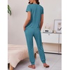 image:imageEkouaer 2 pack Pajama Sets for Womens Jogger Pants Pjs Short Sleeves Lounge Set Soft Sleepwear with PocketsNavy Blue and Teal