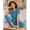 image:imageEkouaer 2 pack Pajama Sets for Womens Jogger Pants Pjs Short Sleeves Lounge Set Soft Sleepwear with PocketsNavy Blue and Teal