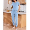 image:imageEkouaer 2 pack Pajama Sets for Womens Jogger Pants Pjs Short Sleeves Lounge Set Soft Sleepwear with PocketsPink HeartBlue Stripes