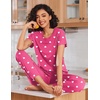 image:imageEkouaer 2 pack Pajama Sets for Womens Jogger Pants Pjs Short Sleeves Lounge Set Soft Sleepwear with PocketsPink HeartBlue Stripes