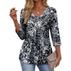 image:imageEkouaer 34 Length Sleeve Womens Tops V Neck Blouses Casual Pleated ShirtsBlack Grey Printed