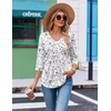 image:imageEkouaer 34 Length Sleeve Womens Tops V Neck Blouses Casual Pleated ShirtsWhite Floral