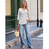 image:imageEkouaer 34 Length Sleeve Womens Tops V Neck Blouses Casual Pleated ShirtsWhite Floral