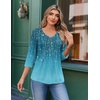 image:imageEkouaer 34 Length Sleeve Womens Tops V Neck Blouses Casual Pleated ShirtsWillow Flower