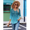 image:imageEkouaer 34 Length Sleeve Womens Tops V Neck Blouses Casual Pleated ShirtsWillow Flower