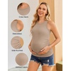 image:imageEkouaer Maternity Tank Tops 3 Pack Womens Ribbed Pregnancy Shirts Crew Neck Ruched Side Mama Clothes SXXL3pcs Black Beige White