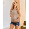 image:imageEkouaer Maternity Tank Tops 3 Pack Womens Ribbed Pregnancy Shirts Crew Neck Ruched Side Mama Clothes SXXL3pcs Black Beige White