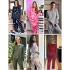 image:imageEkouaer Womens 2 Pack Long Sleeve Pajama Sets V Neck Lounge SetsPink Striped  Blue Polka Dots