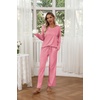 image:imageEkouaer Womens 2 Pack Long Sleeve Pajama Sets V Neck Lounge SetsPink leopardapricotbrown