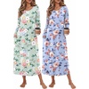 image:imageEkouaer 2 Pack Long Nightgowns for Women Long Sleeve Nightgown with PocketGreen Flowerblue Flower