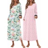 image:imageEkouaer 2 Pack Long Nightgowns for Women Long Sleeve Nightgown with PocketGreen Flowerpink Flower