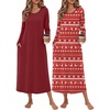 image:imageEkouaer 2 Pack Long Nightgowns for Women Long Sleeve Nightgown with PocketWine Redchristmas Reindeer