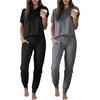 image:imageEkouaer 2 pack Pajama Sets for Womens Jogger Pants Pjs Short Sleeves Lounge Set Soft Sleepwear with PocketsBlack and Dark Grey