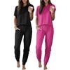 image:imageEkouaer 2 pack Pajama Sets for Womens Jogger Pants Pjs Short Sleeves Lounge Set Soft Sleepwear with PocketsBlack and Hot Pink