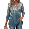 image:imageEkouaer 34 Length Sleeve Womens Tops V Neck Blouses Casual Pleated ShirtsGrey Green Floral