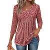 image:imageEkouaer 34 Length Sleeve Womens Tops V Neck Blouses Casual Pleated ShirtsRed Floral