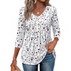 image:imageEkouaer 34 Length Sleeve Womens Tops V Neck Blouses Casual Pleated ShirtsWhite Floral