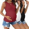 image:imageEkouaer Maternity Tank Tops 3 Pack Womens Ribbed Pregnancy Shirts Crew Neck Ruched Side Mama Clothes SXXL3pcs Black White Red
