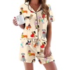 image:imageEkouaer Pajamas Set for Women Short Sleeve Sleepwear Button Down Pj XSXXXLChampagne Dog Print