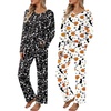 Black White Skeleton Print  White Pumpkin Black Cat