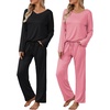 image:imageEkouaer Womens 2 Pack Long Sleeve Pajama Sets V Neck Lounge SetsBlack pink