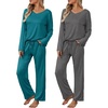 image:imageEkouaer Womens 2 Pack Long Sleeve Pajama Sets V Neck Lounge SetsDark Gray  Green